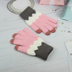 Damen Winter Strick Touchscreen Handschuhe, warme rosa Farbblock Thermohandschuhe kalt.