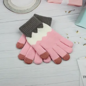 Damen Strick Handschuhe Touchscreen Winter warm rosa grau dick thermisch kuschelig cute