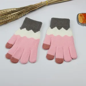 Damen Winter warm Strickhandschuhe Touchscreen Farbblock Design dicke Handschuhe