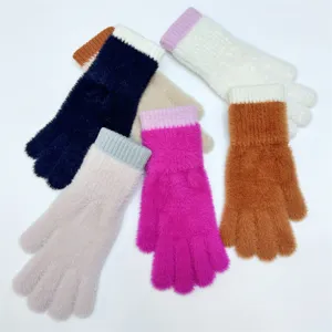 Donne inverno caldo peluche maglia guanti extra lungo polsino morbido dolce stile top!
