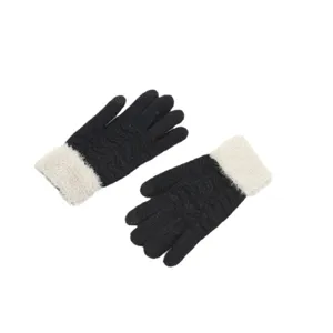 Women winter warm knit gloves black with soft furry cuff cold weather outdoor wear