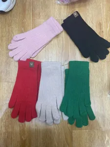 Women winter warm knitted gloves soft touchscreen fleece lined long wrist cute bear decoration