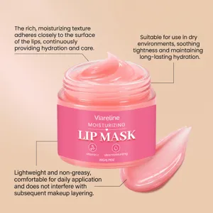 Vista detallada del tarro de mascarilla labial hidratante con una textura rosa suave.