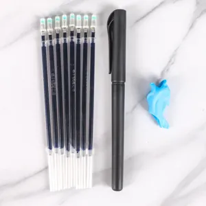 Detail view of magic disappearing ink pen refills set with black barrel and dolphin grip.