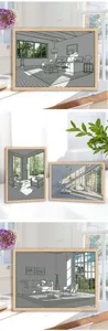 LED light painting detail showing creative wood frame interior sketch decor for home wall.