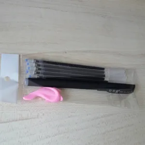 Stationery set with black gel pen, refills and cute pink dolphin grip for writing practice.