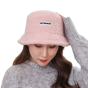 Pink sherpa bucket hat for women, cute winter fleece fuzzy fisherman hat cozy casual outdoor.