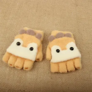 Kids winter half-finger knit gloves cute cartoon dinosaur warm wool gloves for boys and girls.