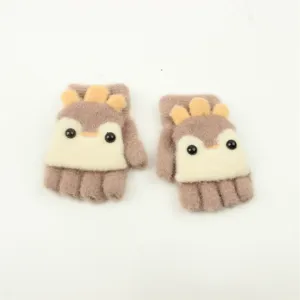 Cute kids winter knitted half finger flip gloves warm wool convertible gloves for boys and girls