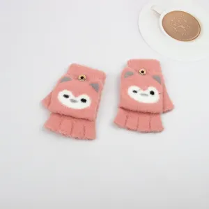 Carini guanti invernali per bambini in maglia mezza dita convertibili con design animale