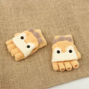 Winter children's half finger flip gloves cute warm knit gloves for boys and girls kids.