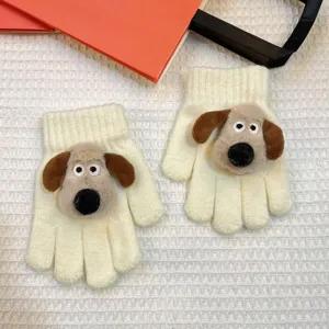 Cute cartoon dog plush kids winter knit five-finger gloves warm cute children split mittens