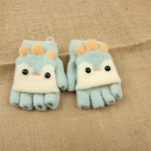 Children winter half finger flip gloves cute warm knit gloves for kids boys and girls detail view
