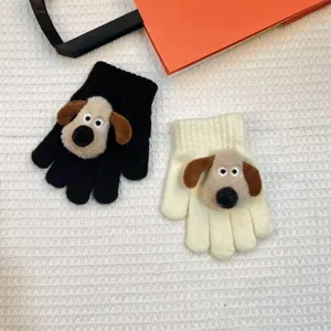 Cute winter children cartoon dog knit gloves warm five finger gloves for boys and girls wear
