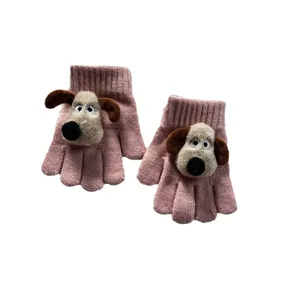 Winter cute cartoon dog children warm knitted gloves for boys and girls main view