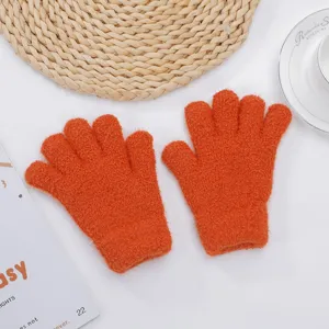 Children winter warm knitted gloves thick fleece lined solid color kids mittens cozy.