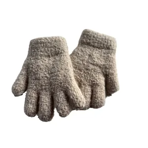 Children winter warm knitted gloves solid color thick fleece lined kids thermal hand warmers