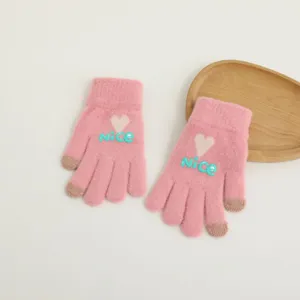 Women winter warm knit touchscreen gloves with heart pattern and cute style for outdoor wear