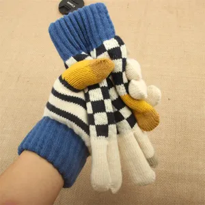 Guanti invernali caldi da donna spessi touchscreen a quadri guanti di lana eleganti