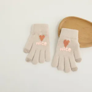 Women winter warm touchscreen knit gloves with cute heart and nice letter print design.