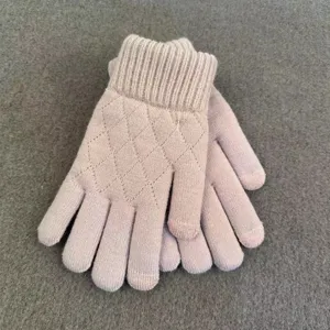 Women winter warm knit gloves thick thermal diamond pattern casual fleece lined gloves