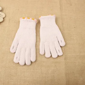 Women cute winter warm half finger knitted gloves with sweet ruffle cuffs pink 1pair