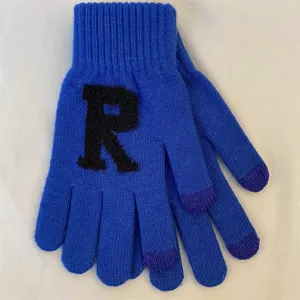 Gants d'hiver tricotés chauds avec doigts tactiles et détail de lettre R élégant.