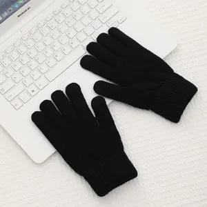 Black knitted winter touchscreen gloves, thick warm thermal gloves for women outdoor daily wear.
