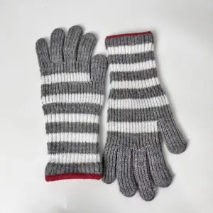 Women winter warm knitted five-finger gloves long striped touch screen casual gloves apparel