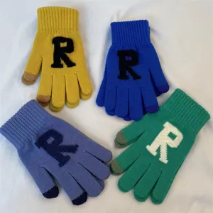 Gants en tricot chaud d'hiver pour femmes, écran tactile à cinq doigts uni et élégant.