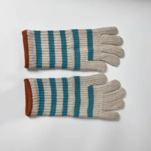 Korean style knit winter five-finger gloves with striped pattern for women warm and cozy accessory