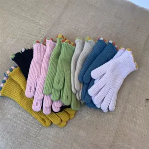 Women winter warm knit half finger gloves cute colorful stylish daily wear soft cozy touch.