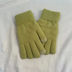 Winter women knit touchscreen gloves solid color diamond lattice warm thermal gloves style