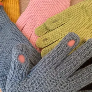 Knit winter warm fingerless gloves solid color cute plush cozy daily style details view