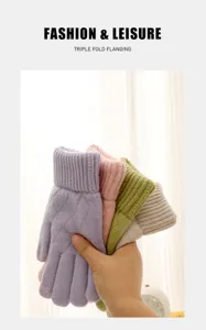 Women winter warm thickened thermal knit touch screen gloves with delicate jacquard design.