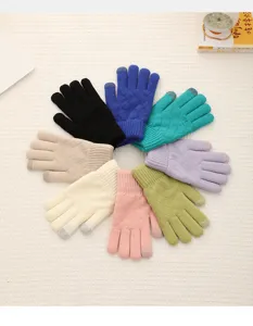 Women winter warm knit touch screen gloves stylish thick jacquard design cozy daily wear.