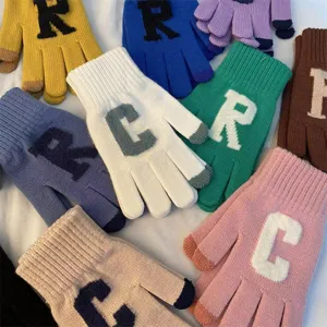 Gants en tricot épais d'hiver pour femmes tactile mignon impression de lettres