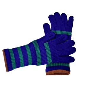 Women winter warm knit gloves long striped touch screen gloves blue green winter fashion
