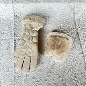 Women winter warm touch screen down cotton gloves anti-wind thermal cycling gloves khaki