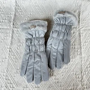Women winter warm padded down cotton gloves with plush faux fur cuffs for outdoor riding.