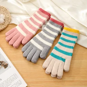 Women winter warm striped knitted gloves long style comfortable cute cozy cold weather