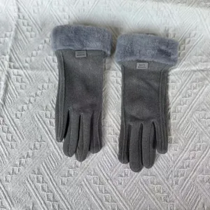 Mujeres guantes de invierno gruesos forrados gris calido punio esponjoso ciclismo