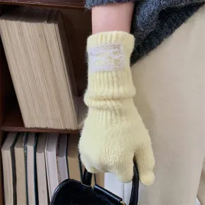 Women long knit touchscreen gloves solid color winter warm fingerless gloves cozy daily wear