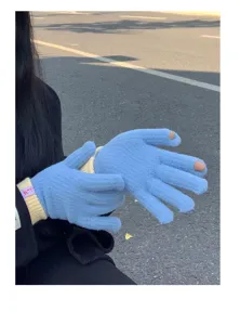 Women's knitted cashmere touchscreen gloves, winter warm thick split-finger thermal wool gloves.
