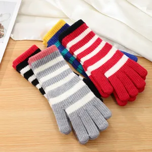 Women Winter Warm Striped Fingerless Knit Gloves Alpaca Blend Long Arm Warmers Fashion Cold Weather Handwear