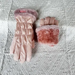 Women winter warm gloves plush thickened windproof touch screen cute pink riding mittens cozy