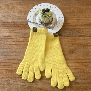 Women yellow knit winter gloves warm minimalist solid color cozy thermal fleece lined hand warmers