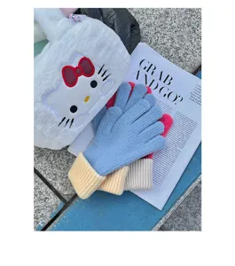 Women winter touch screen knit gloves warm thick fleece lined cold proof split finger woolen mittens