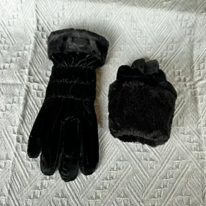 Women winter warm gloves plush cuff down cotton windproof touchscreen thermal gear