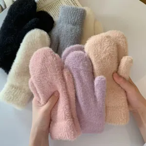 Guanti in Maglia di Velluto di Alpaca Ispessiti e Caldi Invernali per Donne Stile Coreano Dolce
